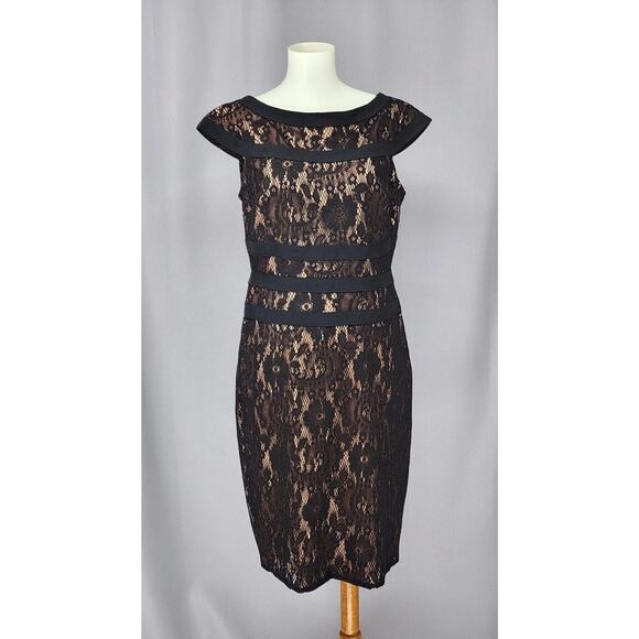 Adrianna Papell Dresses & Skirts - Adrianna Papell Dress Womens 8 Black Lace Sheath Cocktail Lined Cap Sleeve